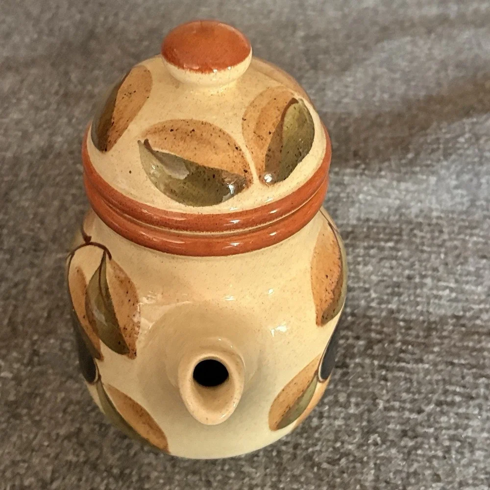 Vintage Waechtersbach Teapot And‎ Creamer Plum Leaf West Germany Stoneware 1970s